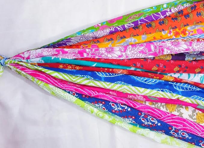 21 Yards Unstitched Recycled Sari Cotton Yarn Ribbon Tassels 21 Strips SKEINS Shades Recycled Journal Scrapbook Craft Project Decor DS360 (Pure Cotton, 21 Yard)
