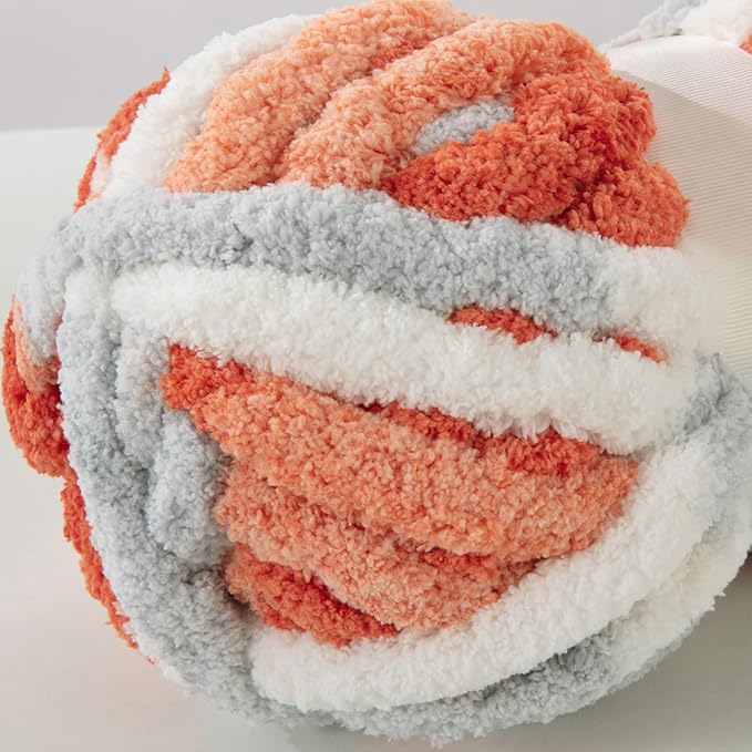MABOZOO Tie Dye Chunky Yarn for Crocheting 8 Pack,Fluffy Jumbo Chenille Yarn,Soft Plush Yarn Bulky,Giant Thick Fuzzy Yarn for Hand Knitting or Arm Knitting,Orange & Grey (26 yds,8 oz Each Skein)