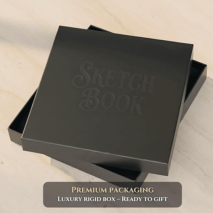 veway compact square sketchbook 7.5” x 7.5”, 200 gsm acid-free mixed media art journal for artists with vegan leather cover, lay-flat binding, 120 pages & gift box