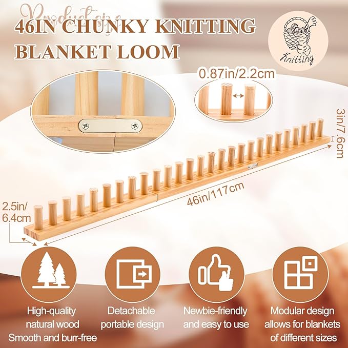 Novabright 46'' Chunky Knitting Loom Extra Large Knitting Loom for Blanket Making Adjustable Size Chunky Knit Foldable Portable Hand Weaving Kit for Beginner Yarn Craft Home Decor