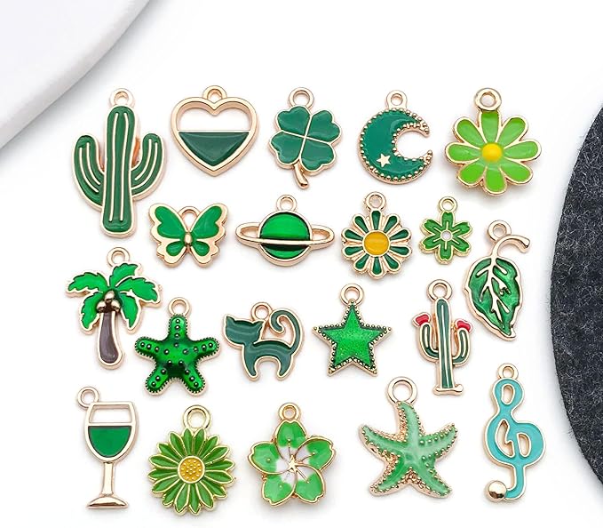 WOCRAFT 40pcs 20 pairs Assorted Enamel Bracelet Charms for Jewelry Making DIY Necklace Bracelet Earrings Keychain Crafting Charms Kit Crafts (Green-SN992)