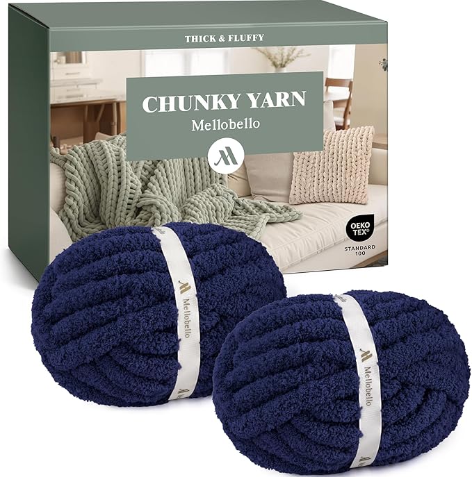 Jumbo Chenille Chunky Yarn for Crocheting - Super Bulky Fluffy Chunky Yarn for Hand Knitting - Extra Thick Soft Blanket Big Yarn 2 Jumbo Pack (27yds,8 oz Each Skein)