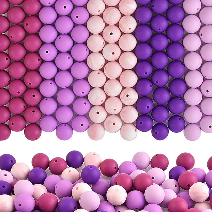 ZIFTY 150Pcs Silicone Beads for Keychain Making Kit 15mm Bulk Loose Round Rubber Silicone Focal Beads for Pens, Necklace Bracelet Making Kit, Jewelry, Art, Crafts, DIY(Purple)