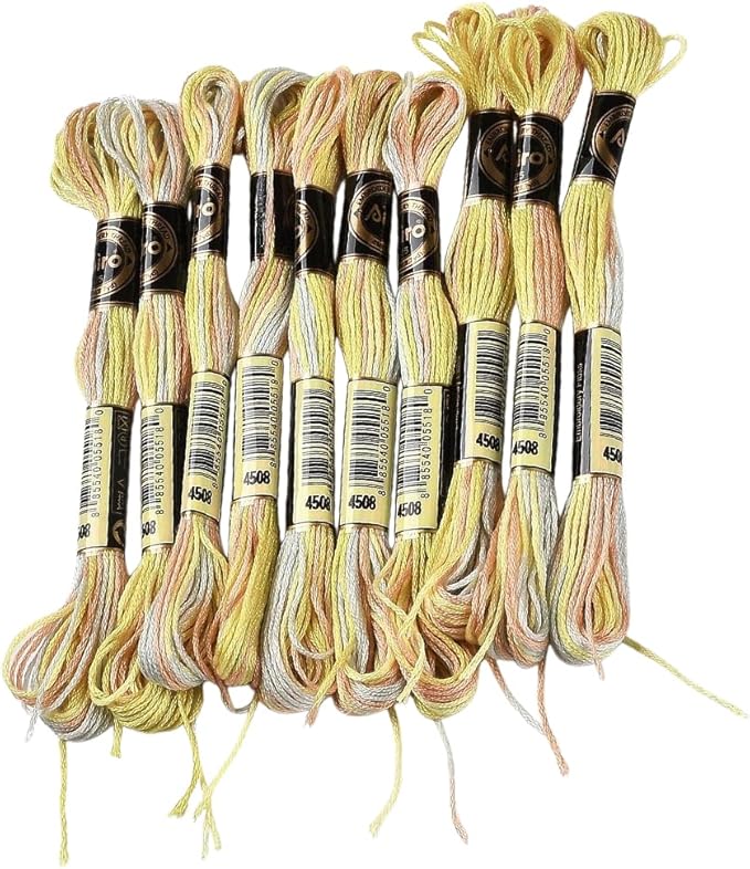 10 Skeins 6 Strands Yellow Hand Variegated Embroidery Floss Gradient Cross Stitch Thread Polyester Friendship Bracelet String Yarn Bracelets Threads Bulk for Sewing Knitting Crafts Stitching