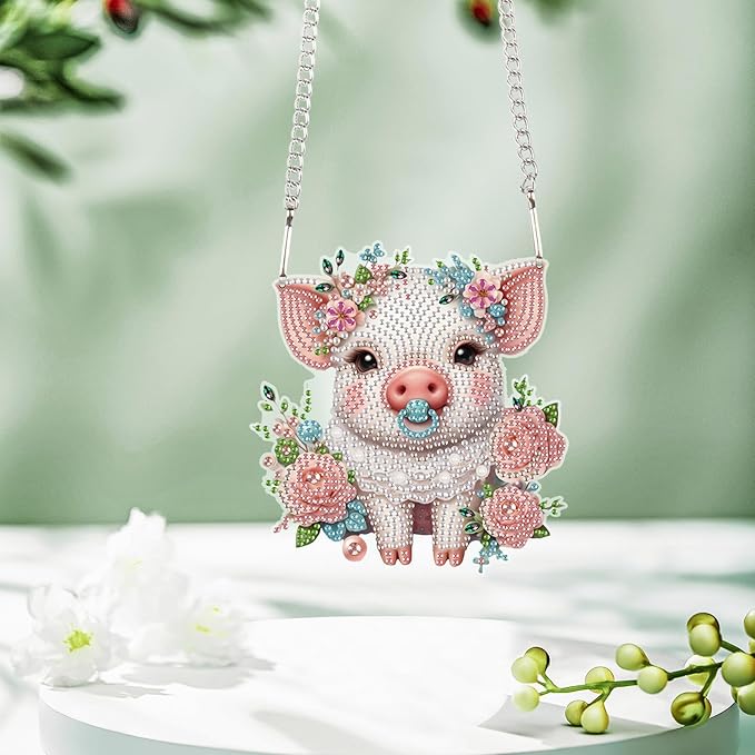 Tontut Diamond Art Painting Kits Hanging Decoration, 5D Flower Pig Diamond Art Painting, DIY Special Shape Diamond Craft Wall Garden Decoration, Gifts