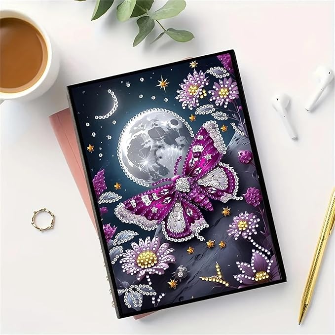 Butterfly Diamonds Painting Notebook for Adults, A5 Diamond Art Journal and DIY Sketchbook, Diamond Art Kit Supplies,Gift for Beginners, Craft Lovers, Artists. (Butterfly)