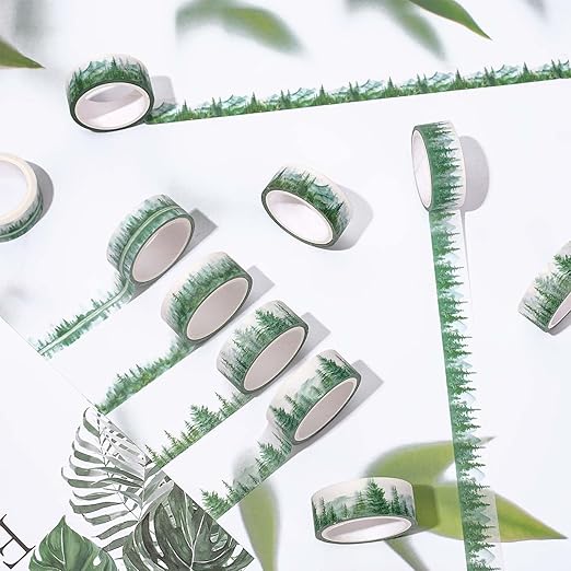 Whaline 12 Rolls Forest Washi Tape Greenery Washi Tape 6 Designs Assorted Nature Green Tree Masking Decorative Tape for Scrapbook Journal DIY Art Craft Gift Wrapping Supplies