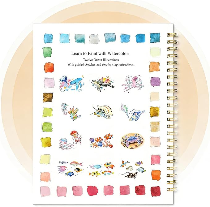 Watercolor Workbook for Beginners - Complete Watercolor Painting Kit with 12 Color Paint Set & Brush | Step-by-Step Art Book for Adults, Hobby Gift for Friends