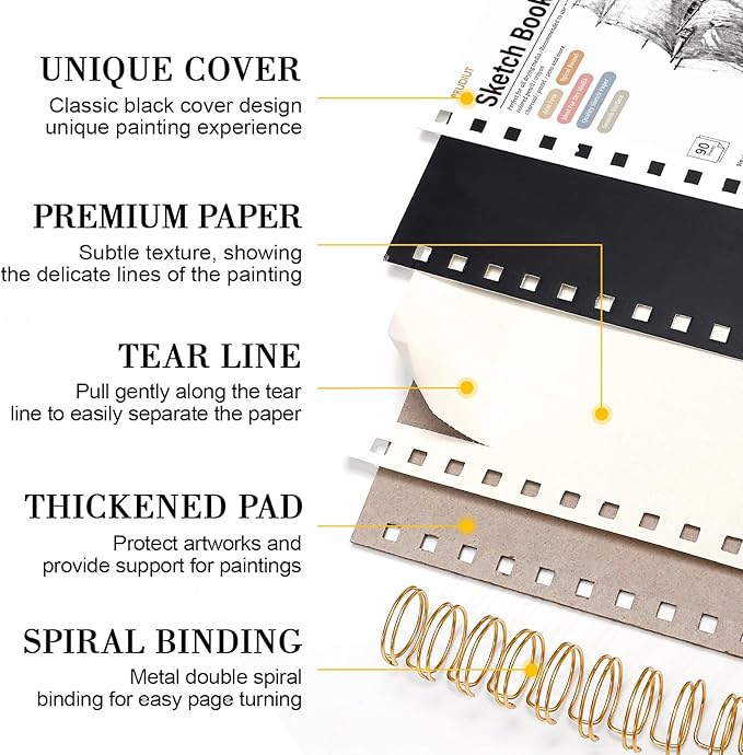 Sketch Book with 12 Color Pencil Set, 90 Sheets Spiral Sketchbook for Drawing (68lb/100gsm), Acid-Free Sketch Pad, Art Paper Drawing Supplies for Artist Gifts Christmas(9×12 inch)