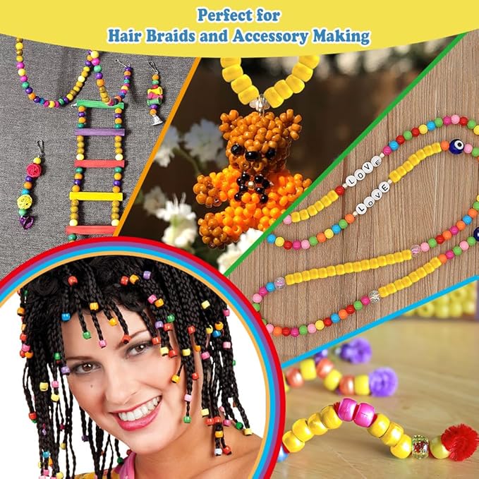 QPIXVB 1100pcs Pony Beads,Friendship Bracelet Beads Kit,Bead for Jewelry Making and Bracelets Making,Bulk Hair Bead for Braids,Crafts