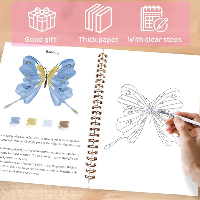 Watercolor Workbook Spring Animal Coloring Book with 18 Colors Water Color Tutorial Instruction Painting Book Travel Kit Paint Set for Adults Beginners Artists