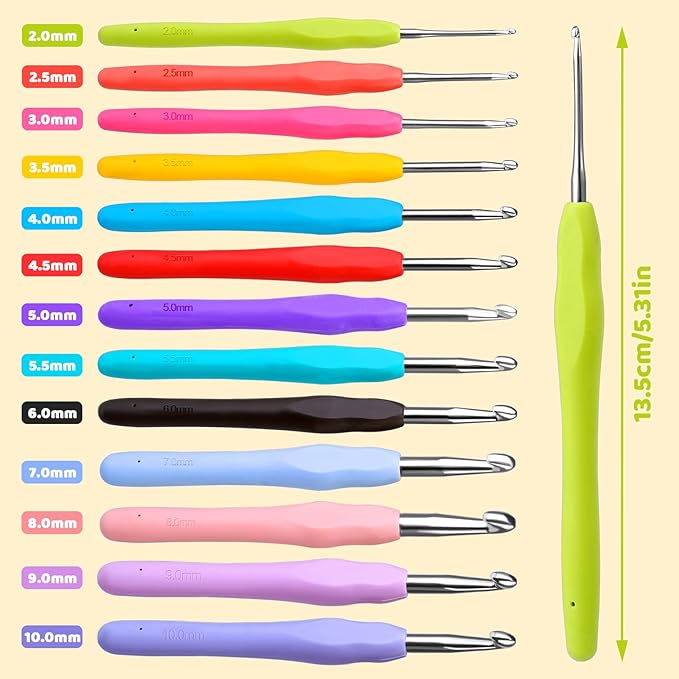 Mayboos 38 Pack Crochet Hooks Set, 13 Pcs 2mm(b)-10mm(n) Ergonomic Crochet Hooks Set, Crochet Needle for Arthritic Hands with Storage Case for Beginners Extra Long  Knitting Needles
