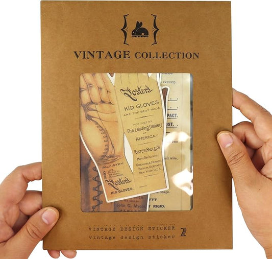 CATaireen Vintage Junk-Journal Mixed Paper Scrapbooking Embellishments Set Retro Journaling Decoupage Stickers Textured Packaging Decorative Cards Tags Kit (Library 2)