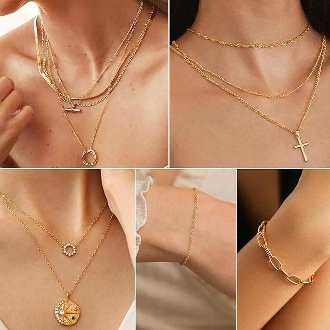 Gold Necklace Chains for Jewelry Making, 59 Feet 5 Style Necklace Jewelry Chains for DIY Necklaces Bracelets Anklet Craft Making Supplies with Jump Rings Lobster Clasp Connectors Soft Tape Measure
