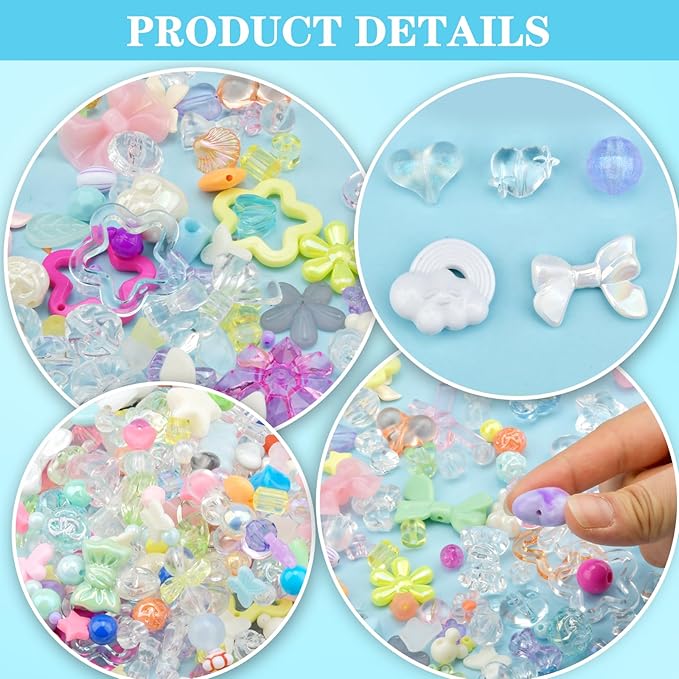 ABONDEVER 245-300Pcs Assorted Acrylic Beads for Bracelets Making Cute Star Bow Flower Candy Heart Gummy Bear Butterfly Beads for DIY Jewelry Crafts Keychain Necklace Phone Charms(Candy)