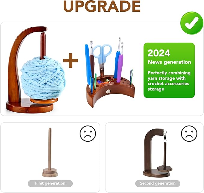 ULOI Crochet Yarn Holder - Upgrade with Crochet Accessories Storage Attachment, Magnetic Wooden Yarn Storage for Knitting Accessories, Perfect for Crocheting and Knitting Projects, Mahogany Finish