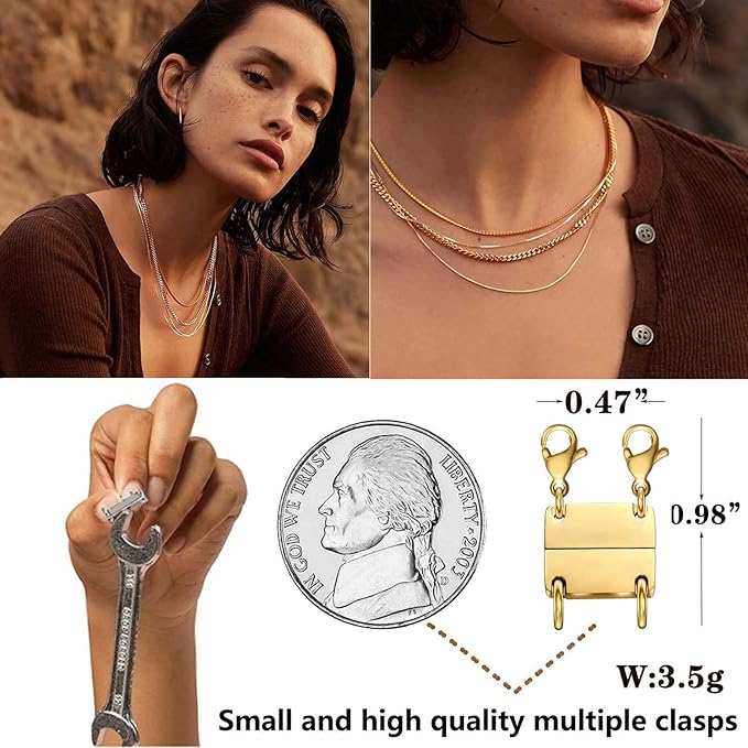 layering magnetic necklace clasp,18 k gold and silver separator for stackable necklaces