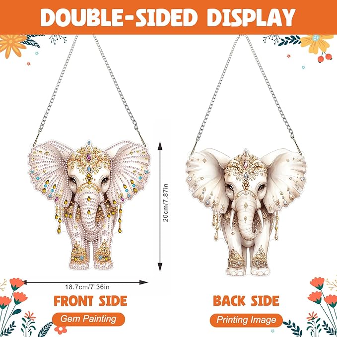 NAIMOER Diamond Art Hanging Kits for Adults Elephant, 5D Special Shaped Rhinestone, DIY Acrylic Diamond Art Painting Window Pendants Home Garden Wall Hanging Ornament Kits, Double Sided