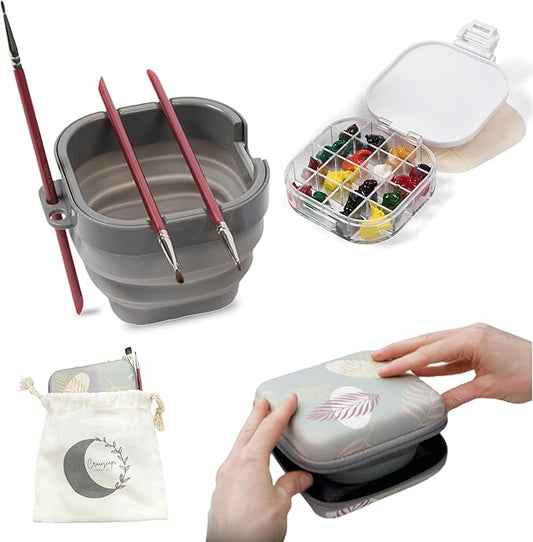 Airtight Watercolor Palette with Lid - Set of 5 Paint Brush Holder Cup with Paint Palette | Acrylic Paint Palette | Paint Brush Cleaner Cup | Painting Accessories | Painting Palette Gifts for Artists