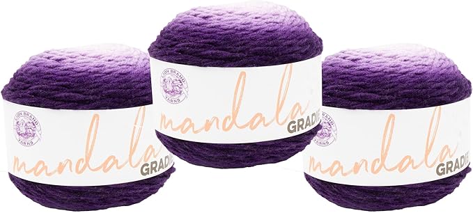 Lion Brand Yarn Mandala Gradient, Multicolor Yarn for Knitting, Crochet and Crafting, Purple, 3 Pack