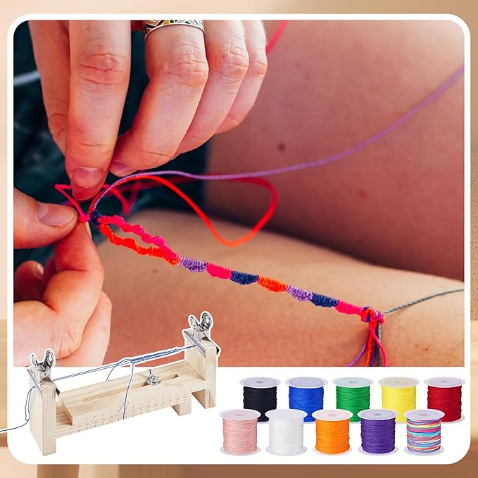 Burbell 13 Pcs Wooden Bracelet Jig Kit Adjustable Clear Scale Bracelet Maker 10 Roll 22 yd DIY Nylon String 2 Pcs Clamp Making Tools for Necklaces Car Hangings