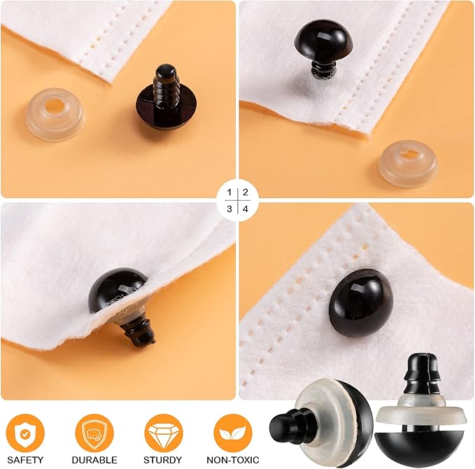 Safety Eyes and Noses, Plastic Craft Eyes and Teddy Bear Nose for Amigurumi with Washers，Crochet and Tweezers for Doll Making Supplies