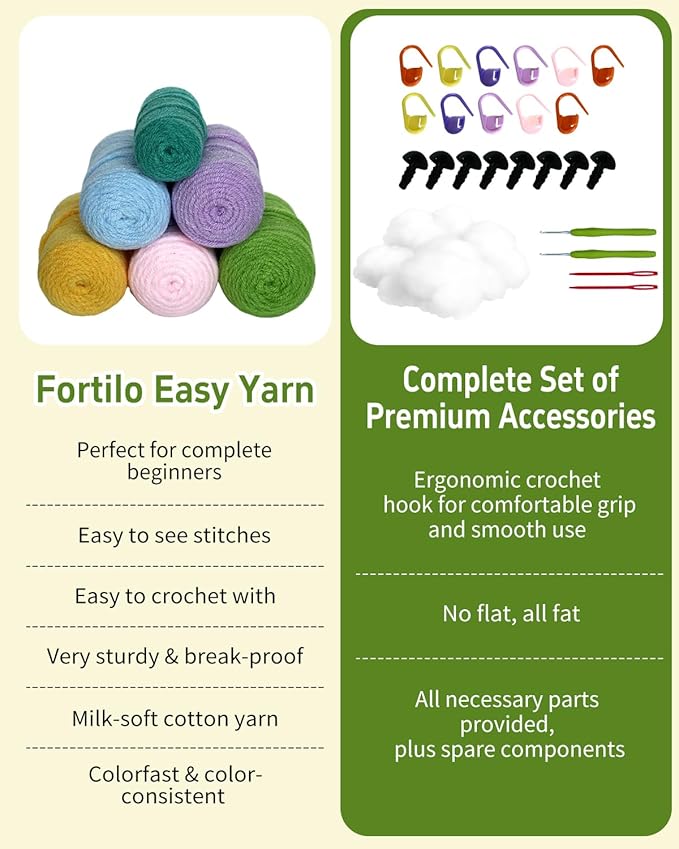 Fortilo Crochet Kit for Beginners 5PCS Crochet Animals Axolotl with Keychains with Step-by-Step Video Tutorials 30% Extra Yarn, Perfect for Gifts, Ideal Knitting Kit for Adults, Kids