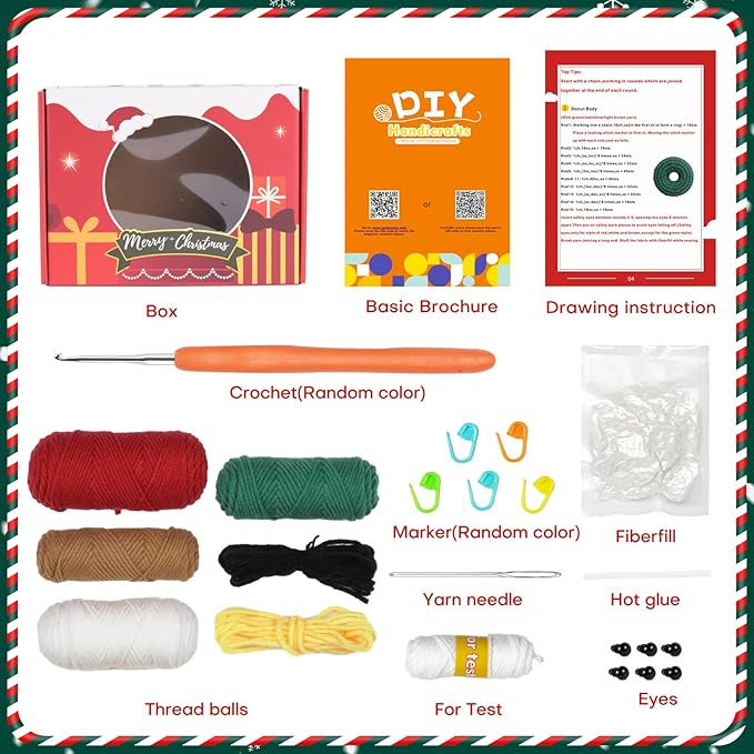 Generic Crochet Kit - Beginner Friendly with Step-by-Step Videos & Patterns (Christmas Donuts)