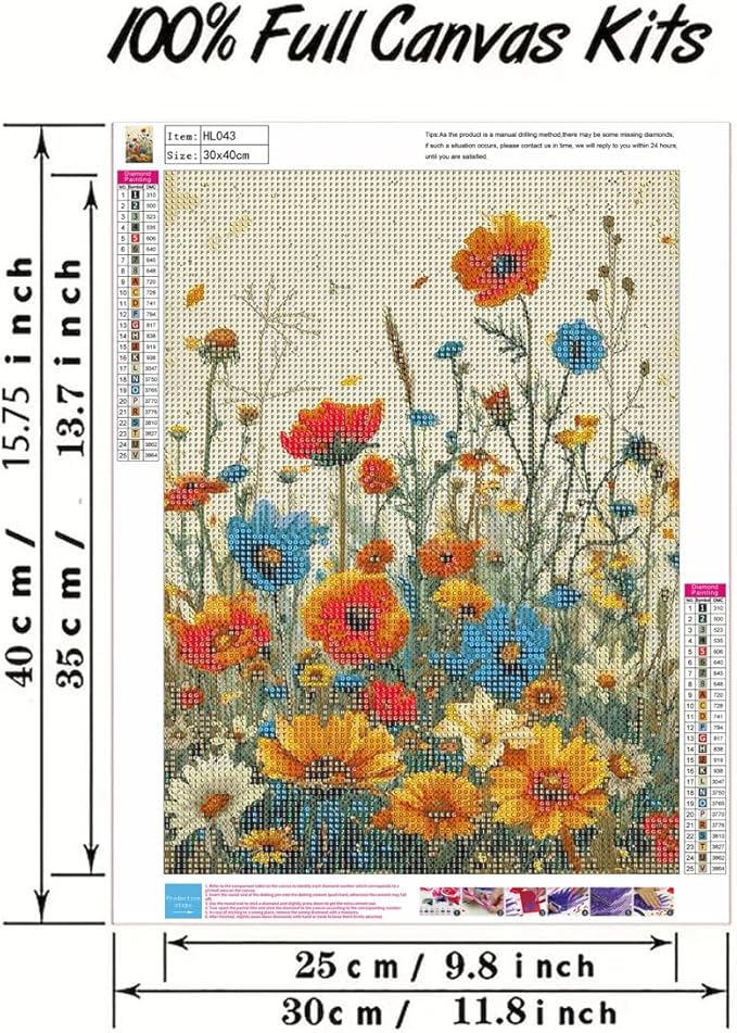 GEMFAMILY 5D Diamond Painting Kits for Adults Beginner,Diamond Art Kits for Wild Flowers, DIY Scenery Full Round Drill Gem Art Craft Kits for Adults for Home Wall Decor12x16 Inch