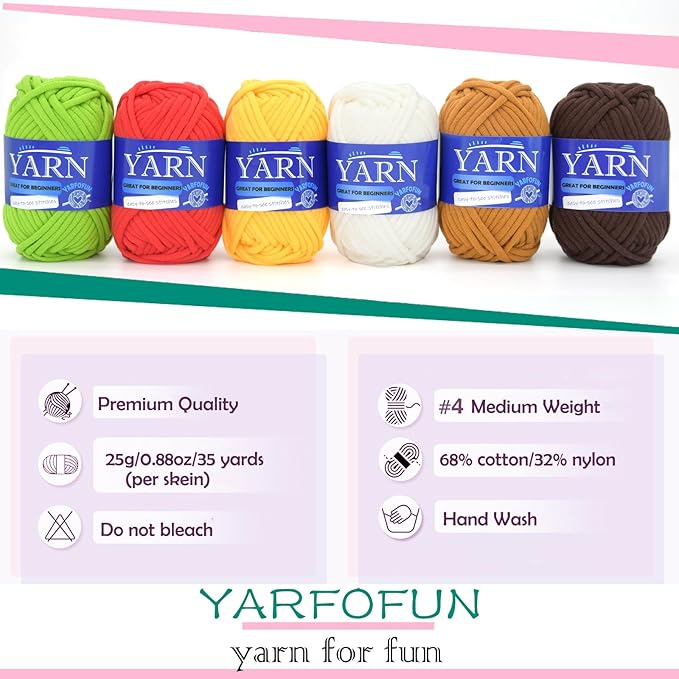 6 Pack Beginners Crochet Yarn Brown Green Red White Cotton Crochet Yarn for Crocheting Knitting Beginners with Easy-to-See Stitches Mini Crochet Yarn for Beginners-Plants Series