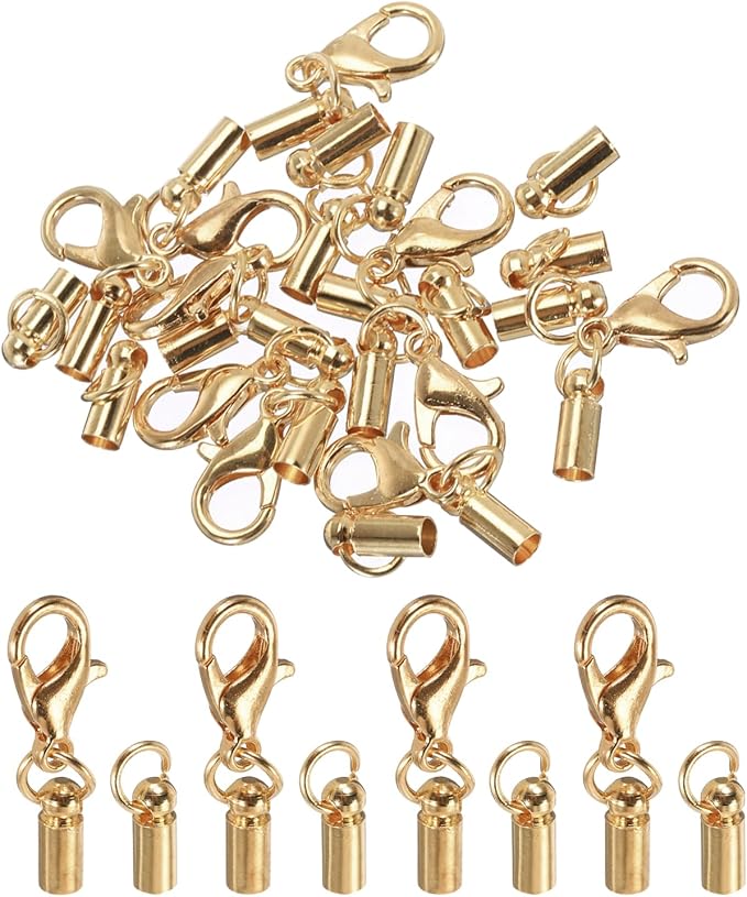 MECCANIXITY Fold Over Cord End Caps Rose Gold 3mm OD with Crimp Covers Lobster Claw Clasps DIY Jewelry Making for Bracelets and Necklaces Crafting 20 Pcs