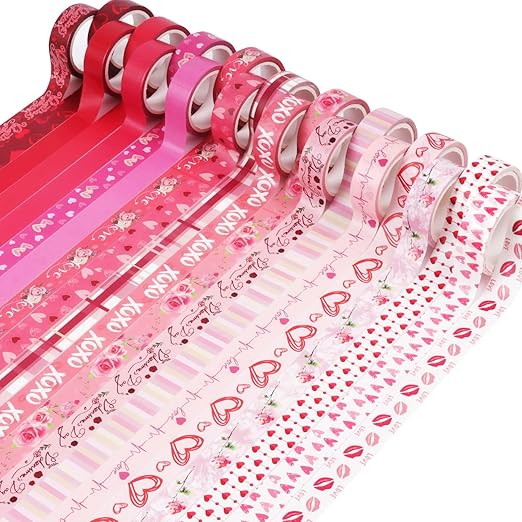 Pink Decorative Tape Set 20 Rolls Heart Floral Washi Tape Aesthetic DIY Valentines Masking Tape for Kids Craft Notebook Scrapbooking & Stamping Supplies
