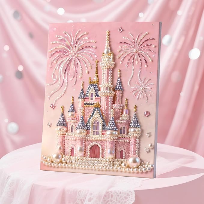 2026 New DIY Castle Beaded Art Kit - Castle Pearl Painting Kit, Plastic Pearl Art Craft for Adults and Beginners, Home Wall Decor, Valentine's Day Gift