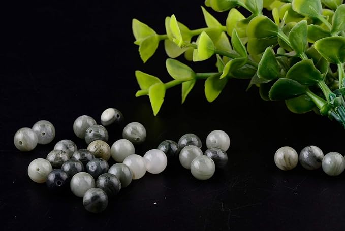 Natural Stone Beads 100pcs 8mm Green Grass Agate Taiwan Green Jade Round Stone Beading Loose Gemstone Hole1mm DIY Smooth Beads for Bracelet Necklace Earrings Jewelry Making (Green Grass Agate, 8mm)