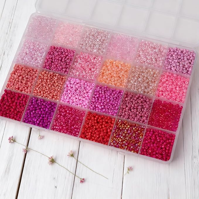 Red Colors 3mm Seed Beads, 5200Pcs Glass Seed Beads Kit with Storage Box for DIY Necklace Bracelet Crafts