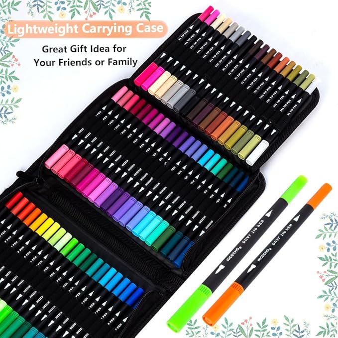 Nicecho 72 Colors Dual Tip Art Markers Pens for Adult Coloring Books, Brush and Fine Tip Coloring Marker for Drawing Journaling Note Taking Lettering
