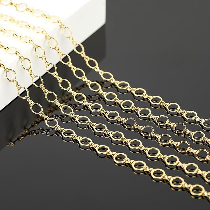 KYUNHOO 13 Feet Light Gold Necklace Chains for Jewelry Making 8MM Circle Link 18K Gold Plated Brass Chain Bulk for Craft DIY with Lobster Clasps and Jump Rings
