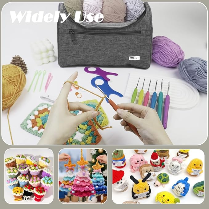 yarniss crochet kit for beginners - 840 yards crochet yarn and 14 sizes (2.0-10.0mm) ergonomic hooks with organizer bag, all inclusive crocheting & knitting set for adults