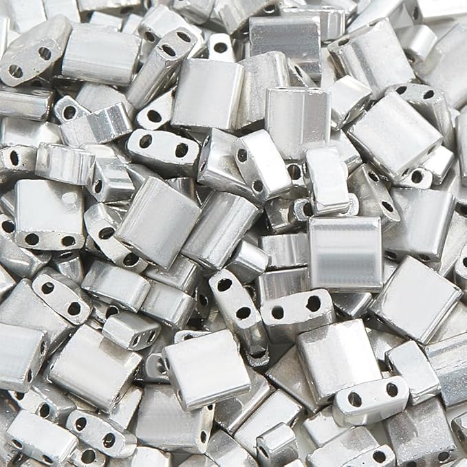 NBEADS About 226Pcs 2 Sizes 2-Hole Beads,2-Holes Glass Seed Bead Beads Opaque Mini Japanese for Bracelets Necklaces Earrings Jewelry Making,226Pcs 2 Sizes-Silver Plated