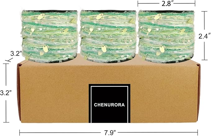 Artisanal Yarn Collection Multifiber Fancy Yarn with Sequins & Iridescent Shimmering Threads for Knitting Crocheting Crafts DIY, Set of 3 Rolls (Pastel Lime)