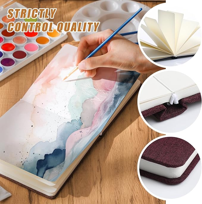 Mooliwe 6 Pcs Watercolor Sketchbook Journal Small Paper Watercolor Journal Bulk for Painting 300 GSM 140 LB Cotton Cold Press for Gifts(5.5" X 5.5",Retro Color)