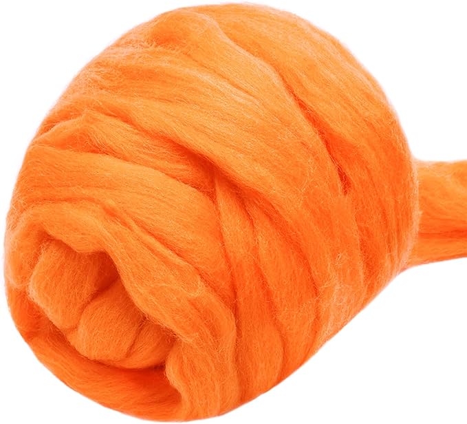 3.53oz Wool Roving, Wool Felting Supplies, Pure Wools, Chunky Yarn, Spinning Wool Roving for Needle Felting Wet Felting DIY Hand Spinning (Orange)