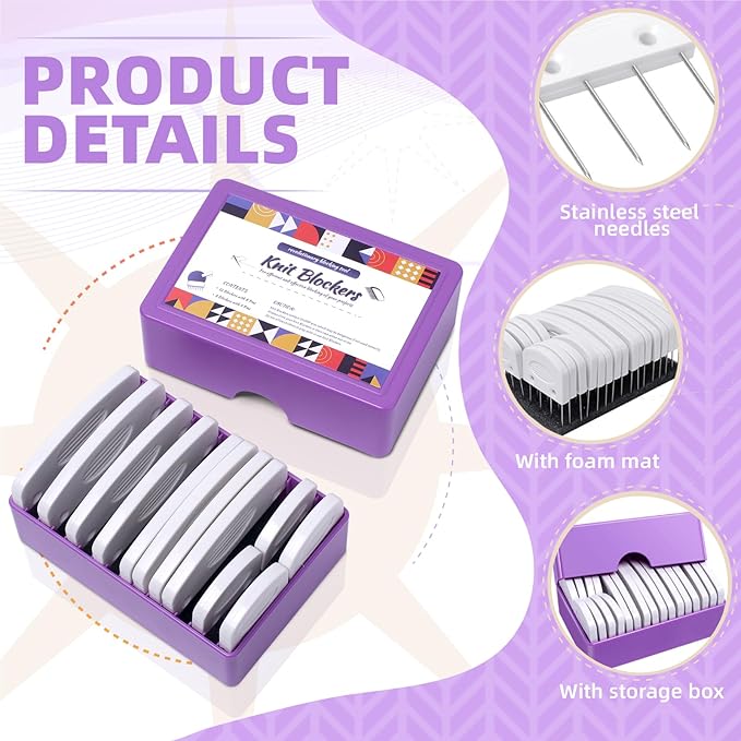 Opstin 20Pcs Knit Blocking Pins Kit, Knit Blockers Pins Kit, Knit Blocking Combs, Blocking Pins for Knitting & Crochet Projects, Knit Blocking Pins for Blocking Mats, Crochet Blocking Pins