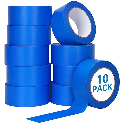 HongWay Masking Tape 2 Inch, 10 Rolls x 55 Yard (550yds in Total) Painters Tape for Painting Labeling Arts Crafts, Easy Removal, No Residue (1.88in Blue)