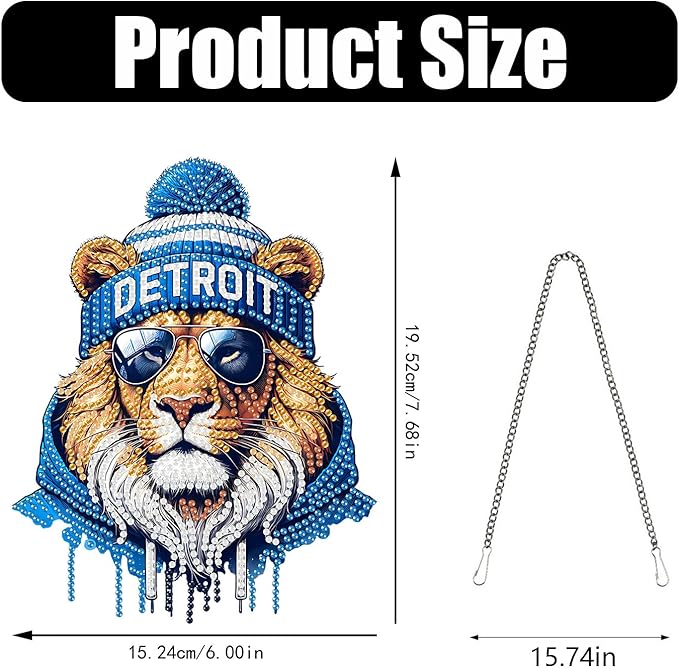 DIY Diamond Art Hanging Kit for Adult,Acrylic Diamond Art Painting Window Pendants Home Garden Wall Hanging Kits Hanging Ornament,Football Style (Detroit Blue)