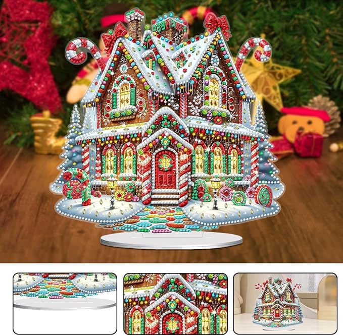 LAKEQUILL DIY Tabletop Diamond Art Painting Kit,Special Shaped Rhinestone Desk Placement Ornament,Kits for Home Office Decor New Year Gift (Christmas House)