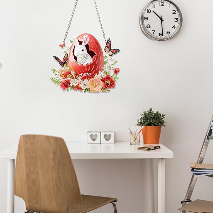 Miwixy Easter Hanging Diamond Art Kits for Adults,Rabbit Special Shaped Crystal Christmas Diamond Painting Ornament Kit DIY Double-Sided Pattern Window Pendant Gem Art Kit for Home Wall Decor