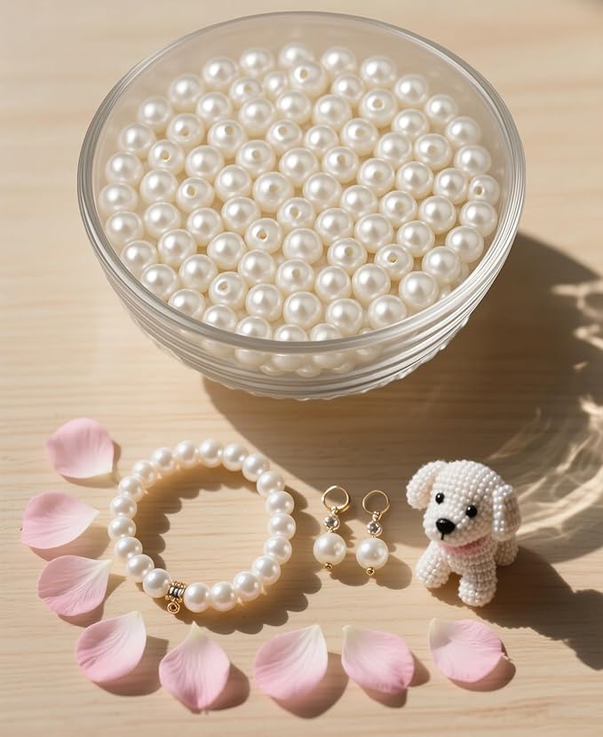 Laopottbeads 900 Pcs Ivory White 6MM Pearl Beads for Jewelry Making Round Pearl DIY Kit for Bracelets, Earrings, Necklaces & Anklets