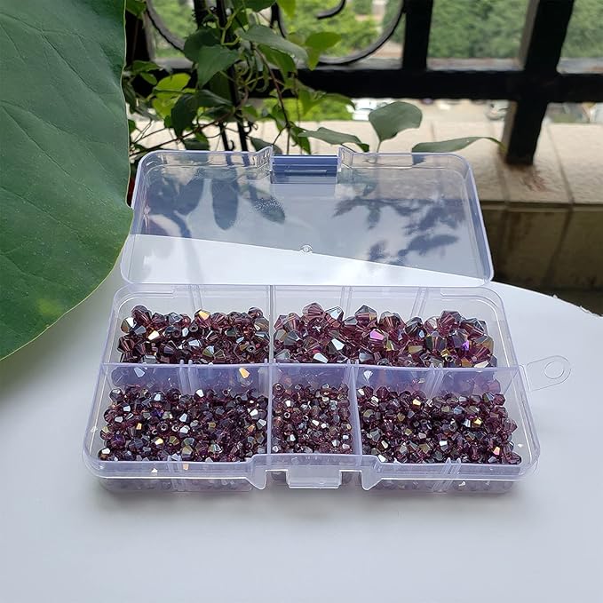 Purple Bicone Glass Beads for Jewelry Making, Faceted Crytal Spacer Beads for Bracelet Necklace Earring (3mm 4mm 6mm 8mm Mixed Sizes, 1040pcs)