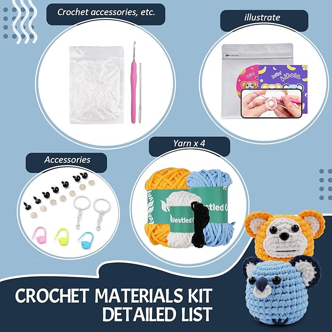 Vanttokeey Crochet Kit for Beginners, Animal Amigurumi Crochet Kits Included, Step-by-Step Video Tutorials, Beginner Crochet Kit for Adults and Kids, DIY Easy Crochet Crafts (Monkey Koala)